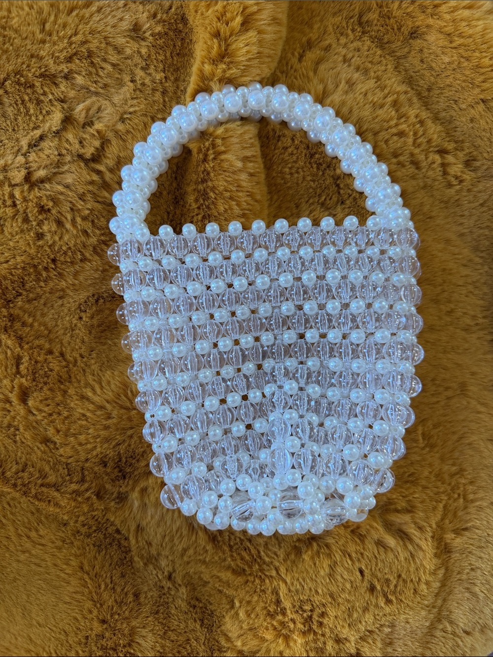 Vintage Clear Beaded Mini Bag with White Pearlescent Accents